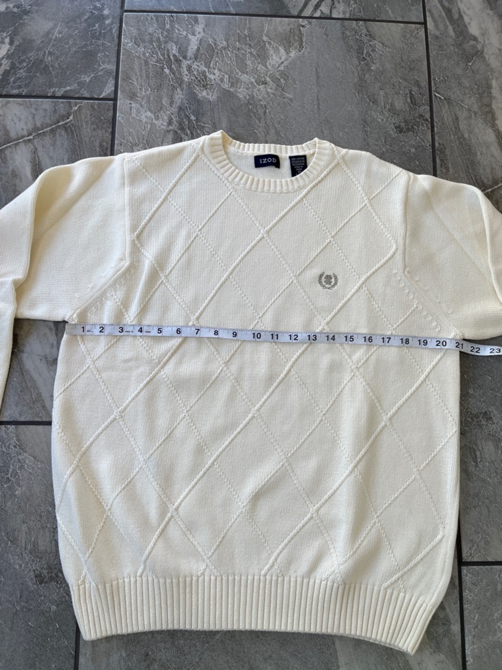 🤍 Izod 100% Cotton Sweater Cream Size Medium Preppy - Picture 5 of 8